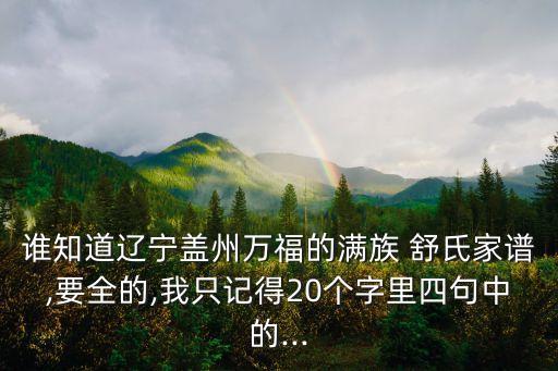 谁知道辽宁盖州万福的满族 舒氏家谱,要全的,我只记得20个字里四句中的...